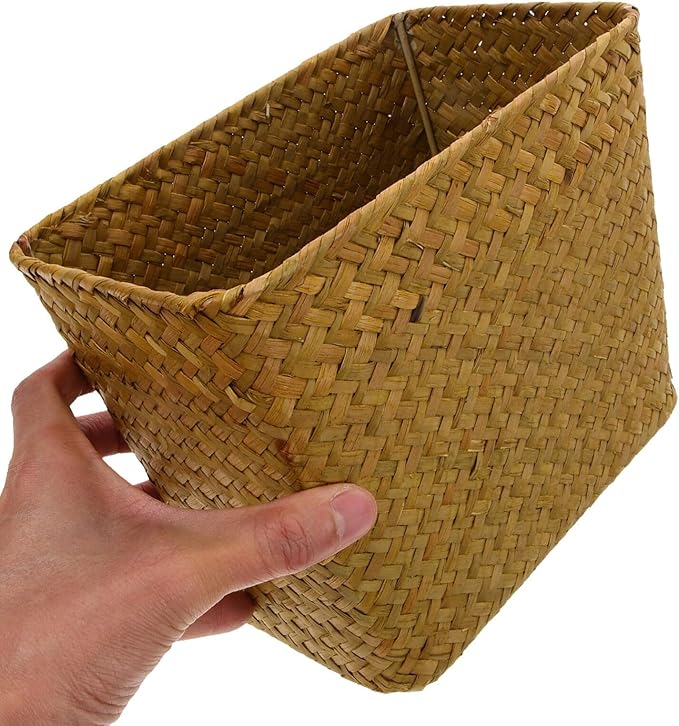 Luxshiny Sea Grass Baskets for Storage Seagrass Waste Basket, Woven Trash Can Wastebasket Garbage Bin Wicker Rattan Laundry Hamper Plant Pot Storage for Kitchen Home Office