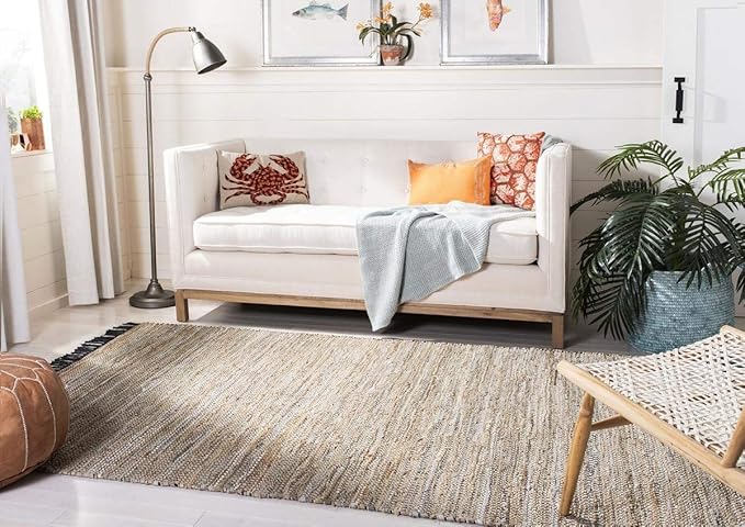 SAFAVIEH Vintage Leather Collection Runner Rug - 2'3" x 6', Beige, Handmade Boho Fringe Leather & Jute, Ideal for High Traffic Areas in Living Room, Bedroom (VTL203B)