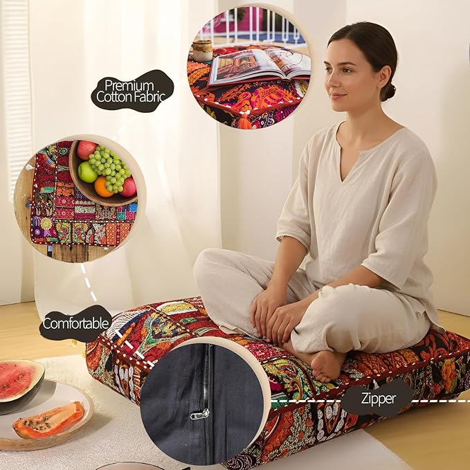 THE ART BOX 35" X 35" Large Boxed Shaped Premium Hypoallergenic Square Stuffer Best for Meditation Floor Pillow Cover, Mandala Ottoman Cushion, Dog Beds, Lounger, Pet Beds