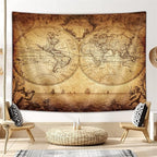 JAWO Old World Map Tapestry, Vintage Wanderlust Pirate Map Tapestry Wall Hanging For Bedroom, Historical Atlas Tapestries Poster Beach Blanket College Dorm Home Decor (71W X 60H)