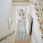 Area Rugs 3'x12' Runner Rug Non Slip Washable for Kitchen Hallway Bedroom Beside Laundry Room Bathroom Rug, Floor Carpet, Light Blue Navy Beige Gray White