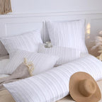 Standard Pillow Shams 2 Pack, Standard Size Pillowcases, Soft Microfiber Geometric Striped Tufted Pillow Covers with Envelope Closure, White, 20x26 Inches (No Insert)