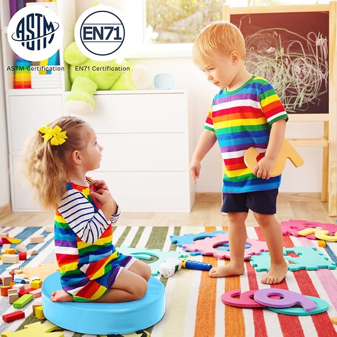 Costzon 6-Piece 15 inch Kids Floor Cushion, 3" Thick Waterproof Daycare Preschool Round Foam Cushion with Handle for Toddlers, Soft Flexible Seating for Classroom, Home, Kindergarten or Nursery