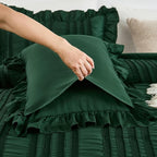 WONGS BEDDING Queen Size Comforter,Christmas Emerald Green Boho Comforter Set Queen,Shabby Chic Bedding Set for Bed, 3 Pieces Soft Lightweight Farmhouse Comforter for All Season 90"×90"