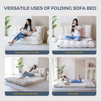 MAXYOYO Folding Sofa Bed, Tufted Bean Bag Bed with Pillows Floor Mattress for Adults, Extra Thick and Long Floor Sofa, Twin Floor Couch Bed for Bedroom Living Room, Beige, 39x91 Inch