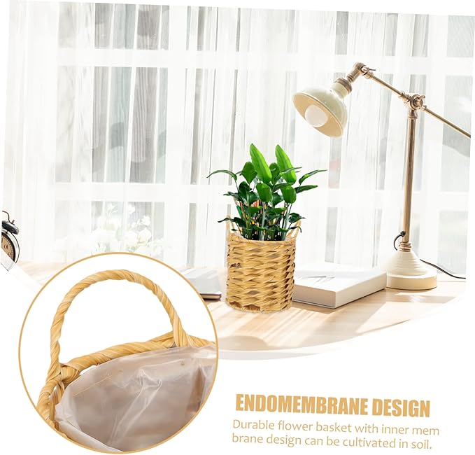 TOYANDONA Woven Basket with Liner Flower Pots Outdoor Basket for Plant Seagrass Pot for Plants Indoor Rattan Decorations Small Wicker Planter Indoor Tabletop Decor Planter Decor Khaki Iron