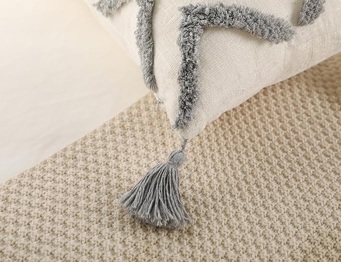 PANOD Decorative Long Lumbar Pillow Cover 14x36 Boho,Super Soft Chenille Extra Long Lumbar Pillow Case Cover with Tassel for Bed Sofa Couch Farmhouse Livingroom,Grey,Modern Skinny