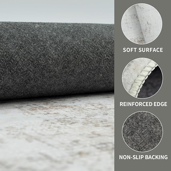 Washable 3×5 Area Rug for Living Room, Vintage Floral Rug Soft Non Slip Stain Resistant Boho Carpet for Bedroom Dinning Room Kitchen Home Office 02 Beige