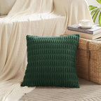 Fancy Homi Set of 4 Dark Green Boho Decorative Throw Pillow Covers 24x24 Inch for Couch Bed Sofa, Aesthetic Modern Bohemian Room Decor, Soft Fuzzy Fluffy Cozy Corduroy Textured Cushion Case 60x60cm