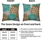 Brown Teal Pillow Covers 20X20 Inch Set of 2, Dahlia Flower Spring Summer Floral Cream Decorative Throw Pillow Covers Outdoor Modern Farmhouse Cushion Case for Home Couch Sofa Bed Decor