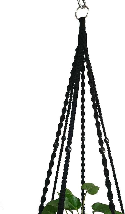 Plant Hanger Macrame Cotton 6 Legs 51 Inches in Tan and Green Color for Indoor Outdoor, Living Room, Kitchen, Deck, Patio, High and Low Ceiling with Size of 10-12 inches Without The Pot (Black)
