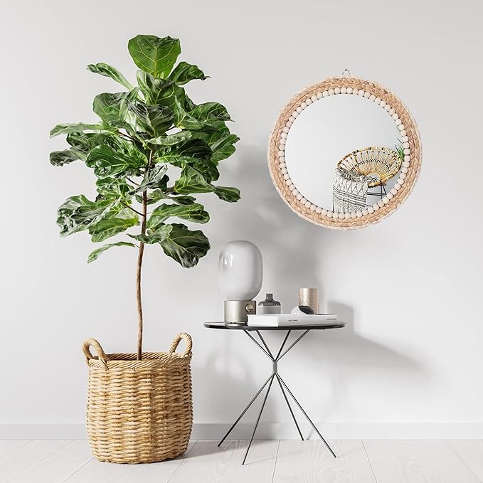 SWTHONY 15 Inch Boho Round Hanging Wall Mirror Decorative Rattan Circle Mirrors for Farmhouse, Living Room, Bedroom