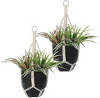 JIEYAO 2 Pack Handmade Macrame Plant Hangers, 19.6 Inch Cotton Hanging Planters Baskets Plant Holder Boho White Rope Flower Pot Holders for Outdoor Indoor Decor