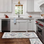 KIMODE Anti Fatigue Kitchen Mats,Boho Vintage Kitchen Rugs Sets of 2,Non Slip Waterproof Kitchen Floor Mats,Ergonomic Cushioned Comfort Standing Mat for Laundry,Office,Sink,Desk,Blue
