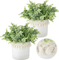 2 Pcs Hanging Cotton Rope Baskets with Tassels 4 Pcs Faux Eucalyptus Stems, Boho Wall Decor, White Woven Plant Basket with Artificial Eucalyptus Leaves for Bedroom, Farmhouse Home Decor