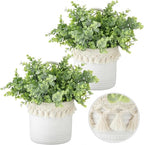 2 Pcs Hanging Cotton Rope Baskets with Tassels 4 Pcs Faux Eucalyptus Stems, Boho Wall Decor, White Woven Plant Basket with Artificial Eucalyptus Leaves for Bedroom, Farmhouse Home Decor