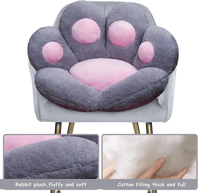 Cat Paw Cushion Office Chair Cushion Comfy Plush Gaming Chair Cushion Cute Seat Cushion for Girl, Cute Gaming Acessories Room Decorate 28"x 24" (Gray)