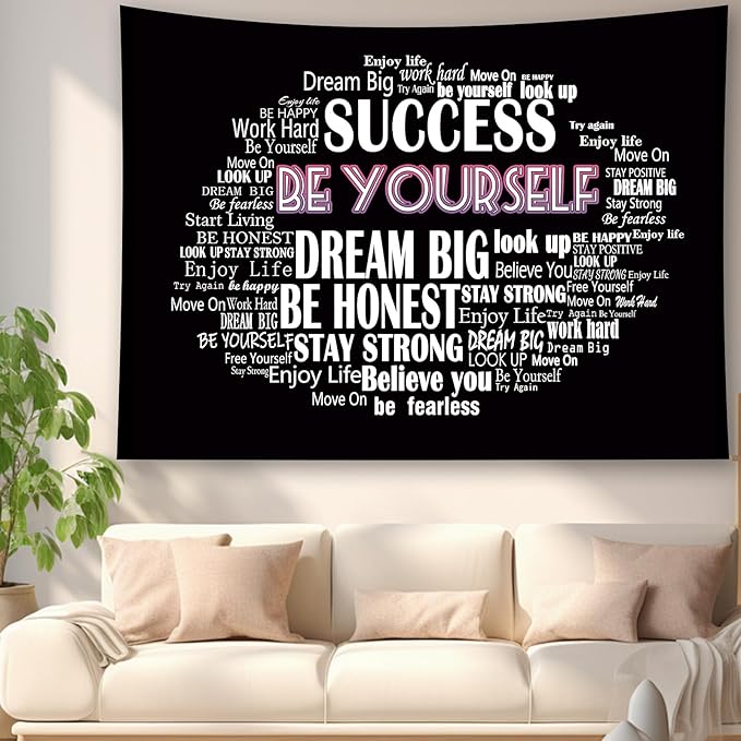Boqin Quote Tapestry- Be Yourself Tapestries, Inspirational Wall Art, Inspirational Classroom Quotations Wall Hanging Positive Saying for Living Room, Bedroom Decoration, Outdoor - 50 x60 Inches