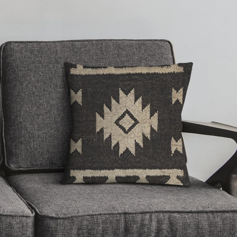 Handwoven Jute Kilim Pillow Cover Rug Cushion Cases 18x18 Inches, Bohemian Vintage Style Decorative Throw Pillows for Home, Living Room & Bedroom - color: Pattern 14