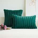 JOJUSIS Pack of 2 Faux Fur Plush Decorative Throw Pillow Covers Couch Cushion Case Soft Pillowcases (Dark Green, 12 x 20-Inch)