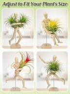 ANPHSIN 4 Pcs 8.6'' Wooden Air Plant Holder - Unique Jointed Mannequin Airplant Stand with Adjustable Poses, Tillandsia Display Container for Home Office Decoration Housewarming Gift
