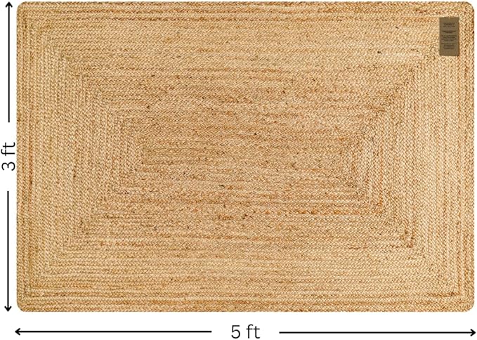Handcrafted Jute Braided Rug 3x5 Feet - 100% Natural Jute Area Rug - Rustic Farmhouse Boho Accent Rug for Living Room Bedroom Kitchen Hallway Entryway Reversible Handwoven Floor Rug