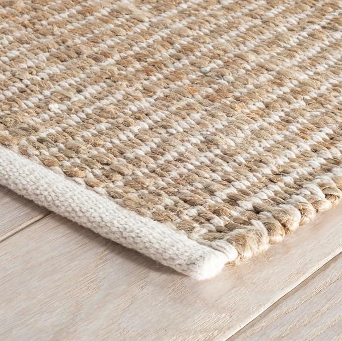 S & L Homes Jute Pulse Handwoven Natural Area Rug for Living Room Bedroom Kitchen Hallway Entryway- Rustic Vintage Farmhouse Decor - (4' x 6' Natural Ivory)