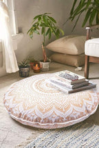 Indian Mandala Cotton Handmade Gold Ombre Round Floor Pillow Ethnic Floor Cushion Case Yoga Mat 32 x 32 Inch Kids Bean Bag Pet Dog Bed Car Chair Sofa Ped