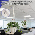 2 Pack Macrame Plant Hanger with Drop Ceiling Hooks, Hanging Planter with Wooden Bead, No Tassels for Indoor Outdoor Boho Office Classroom Decor, 35 Inches (Pots Not Included)