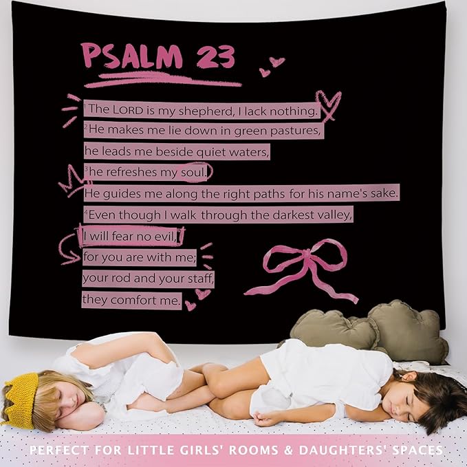 LIANGW Pink and Black Purple Christian Tapestry Aesthetic, Pink and Black Bedroom Decor for College Girls, Wall Art for Teen Girls & Women, Bible Verses Tapestries Wall Hanging 50x60 Inch