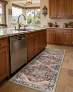 DEXI Kitchen Floor Mats Anti Fatigue, 23x59 Large Cushioned Vintage Runner Rug Waterproof, Standing Comfort Memory Foam Padded for Front Sink Laundry Office, Beige and Red