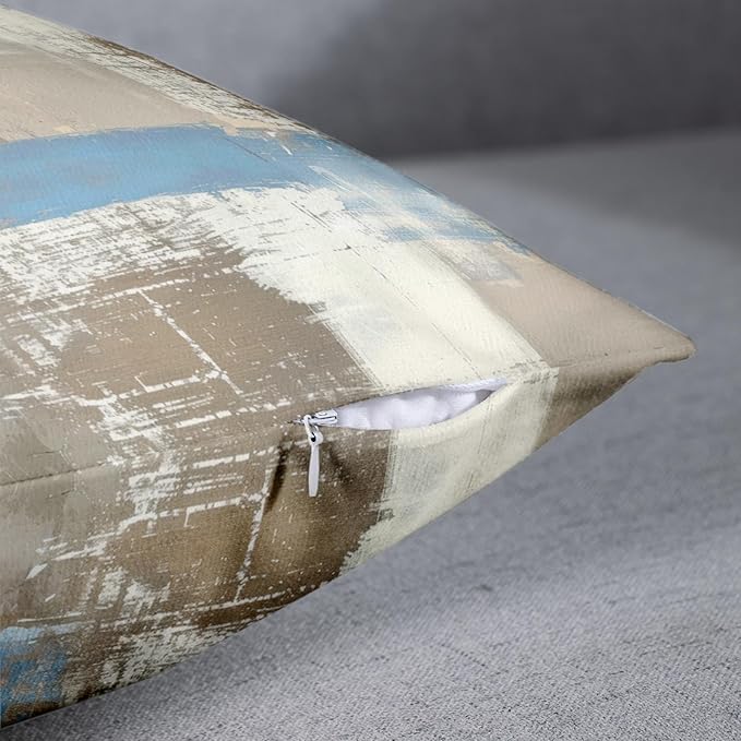 Britimes Throw Pillow Covers Modern Home Art Decor, 18 x 18 Inches Set of 2 Abstract Oil Painting Pillowcases for Bedroom, Living Room, Cushion Couch Sofa, Abstract Grey Blue Brown