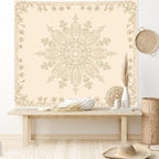 Apdidl Boho Mandala Floral Wall Tapestry for Bedroom Aesthetic, Bohemian Cute Flower Hippie Indian Beige Wall Hanging Blanket, Medallion Art Decor Tapestries for Teen Girls Living Room Dorm 60" X 79"