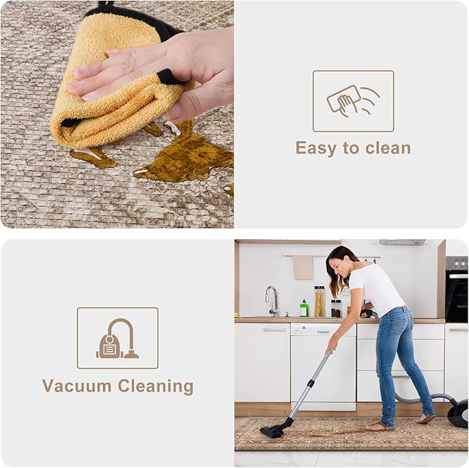KIMODE Anti Fatigue Kitchen Mat, Cushioned Boho Kitchen Runner, Non Slip Memory Foam Kitchen Mat for Floor, Waterproof Standing Desk Mat for Laundry, Office, Sink Brown 17.3"x59"