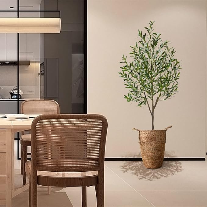 Artificial Olive Tree, 6ft Tall Fake Olive Leaves Plant with Basket, Indoor Outdoor Faux Olive Topiary Silk Tree for Home Livingroom Office Décor
