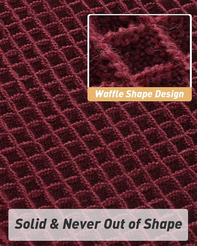 Upgraded Waffle Runner Rug, Super Absorbent Non Slip Bath Mats for Bathroom Floor, Washable Bathroom Runner Rug with Tassels, Ideal for Hallway Bedroom Laundry Room, Burgundy, 2'x 5'(24" x 60")