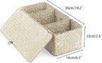Sumnacon Small Woven Basket for Shelf Wicker Shelf Storage Basket with Sections Seagrass Storage Baskets with Lid for Tampon Toiletry Rectangular Storage Basket for Shelf Bathroom Table Desk Whitewash