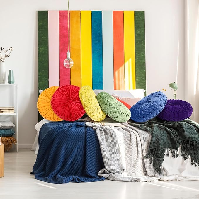 Yerliker 6 Pcs Floor Pillow Cushions 15inch Round Velvet Throw Pillows Colorful Flexible Cushions Alternative Pillows for Couch Chair Living Room Bedroom Home Office Decor(Bright Color)