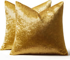 MIULEE Velvet Throw Pillow Covers 16x16 Inch, Pack of 2 - Golden, Soft Solid Decorative Pillow Covers Cushion Cases Modern Luxury Home Decor for Couch Sofa Bedroom Livingroom
