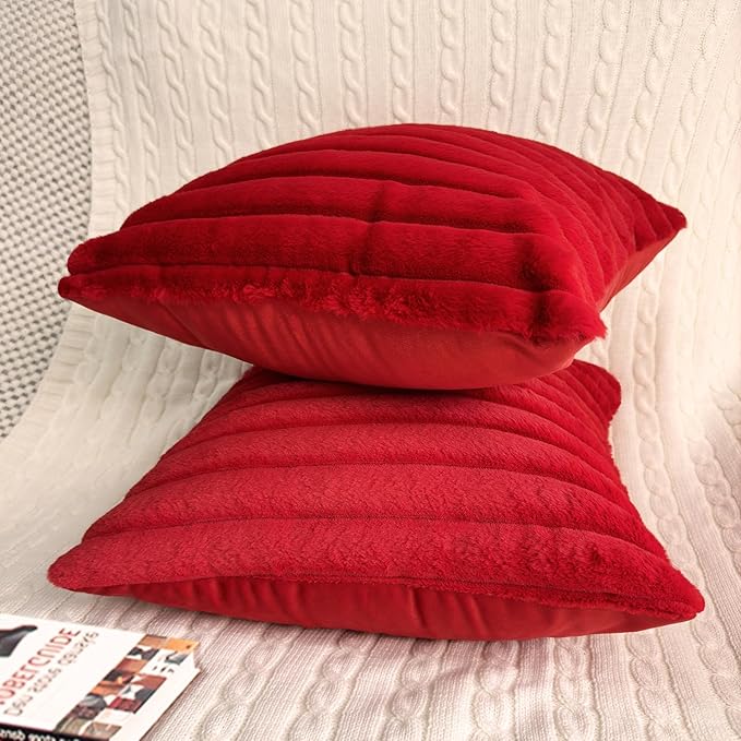 4 Pack 20x20 Pillow Cover Velvet Pillow Covers, Faux Fur Square Throw Pillow Covers for Living Room Decorations Throw Pillow Case, Throw Pillow Cover Cushion Cover for Home Sofa Bedroom Car, Red