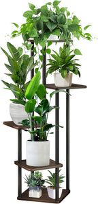 5 Tier Plant Stand Indoor, Thickened Metal Wood Corner Plant Shelf Stands for Multiple Plants, Indoor Tall Plants Stand Tiered Flower Holder for Living Room Patio Garden Balcony(Black+Oak)