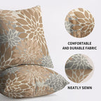 Light Brown Grey Gray Pillow Covers 18X18 Inch Set of 2, Dahlia Flower Spring Summer Floral Cream Decorative Throw Pillow Covers Outdoor Modern Farmhouse Cushion Case for Home Couch Sofa Bed Decor