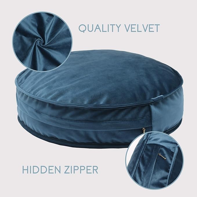 Velvet Floor Pillows Round Chair Cushion Couch Throw Pillow Soft Pouf Seat Mattress Bean Bag for Reading Nook Play Room (25.6", Teal)