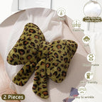 2Pcs Leopard Print Bow Throw Pillow Furry Bow Plush Pillows Cute Flower Plush Pillow Cheetah Home Decor Stuffed Bow Lumbar Pillow for Bed Couch Living Room Decor (Green, 16in)