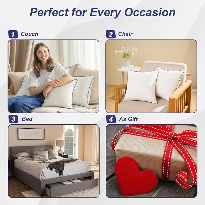 20x20 Pillow Inserts Set of 2 – Soft Hypoallergenic Square Pillow Inserts, Oeko-TEX Certified Virgin Fiber Filling, Machine Washable