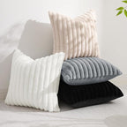 decorUhome Summer Cozy Faux Fur Throw Pillow Covers 26x26 Set of 2 Decorative Soft Plush Striped Modern Farmhouse Boho Couch Euro Sham Pillow Cases with Velvet Back for Sofa Bed Living Room, White