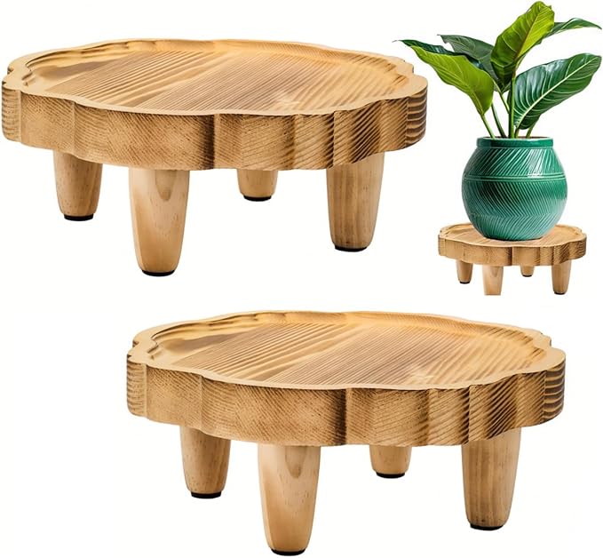 2 Pack Mini Wood Pedestal Stand, 8.5 Inch Small Plant Risers for Decor, Farmhouse Plant Stool Display Stand, Footed Pedestal Tray Plant Holder for Candles, Soap, Garden, Patio, Home, Kitchen, Bathroom