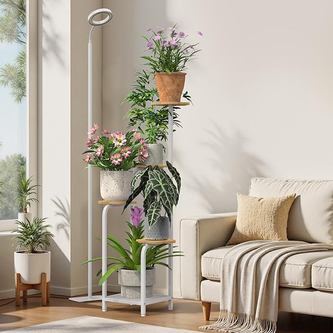 TOSKING 5 Tier Metal Anti-Tip Plant Stand indoor, Wide Base for Pots, Child and Pet Friendly ,Heavy Duty Plant Shelf , Corner Shelf, Flower Pot Stand for Multiple Plants, Indoor Plants Tiered Stand for Living Room Balcony Garden Patio Bedroom (White an...