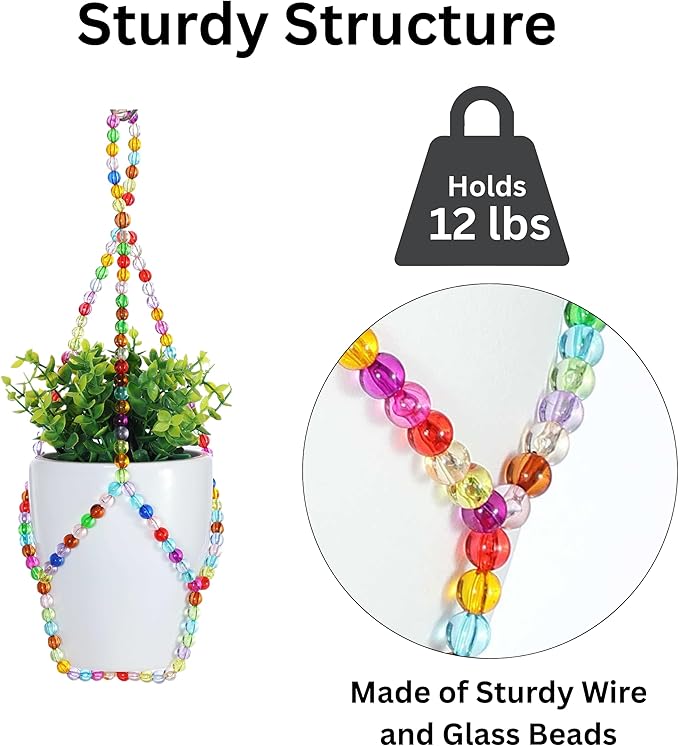 2 Pack Macrame Plant Hanger Small (6" Pot), Glass Beaded Plant Hangers Indoor Outdoor | Colorful Hanging Planters, Hanging Plants Holders | NO Pot/Plants Included (2PK, for 6 inch)