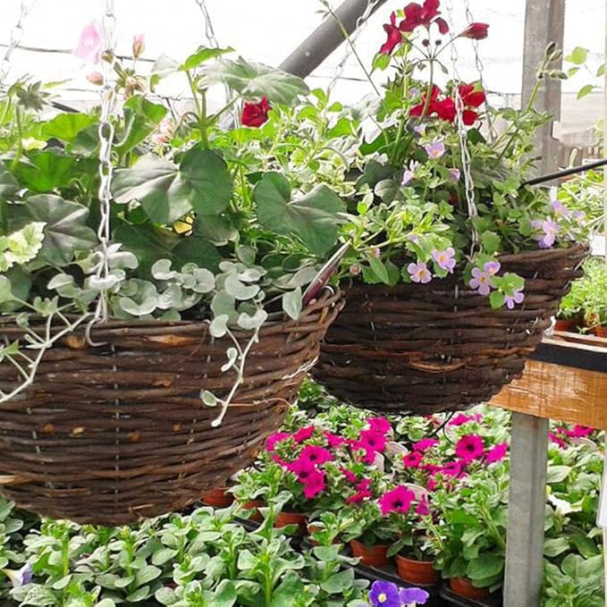 Rattan Hanging Basket for Plants Seagrass Hanging Planters Indoor Outdoor Plant Flower Hanging Pots Woven Straw Planter Ceiling Flower Pots for Decoration 2pcs